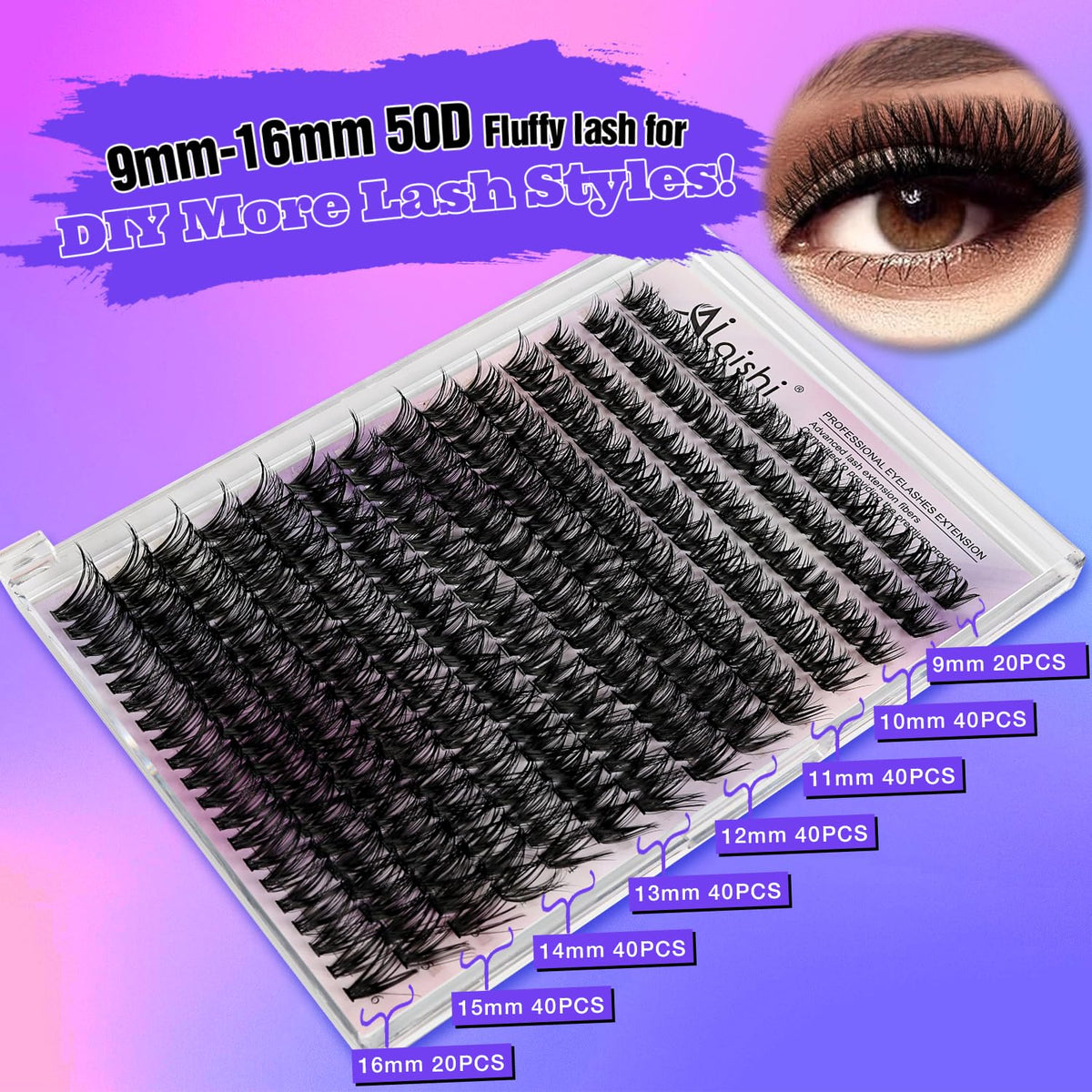 AILAISHI Lash Clusters 9-16mm D-Curl close-up
