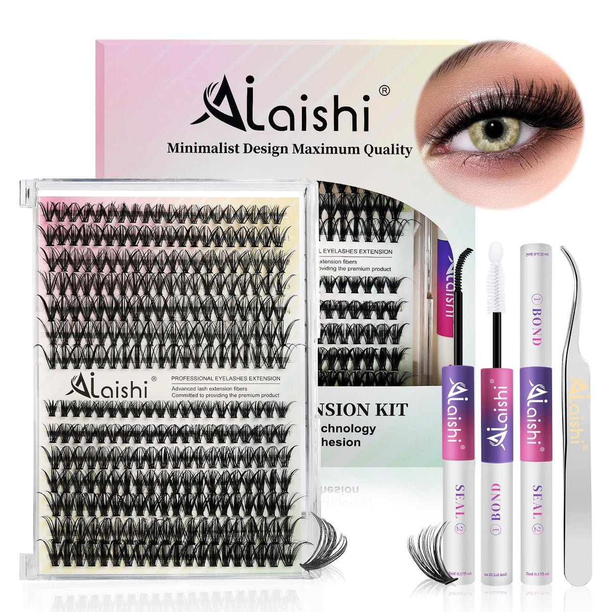 AILAISHI Lash Clusters Kit with 280pcs and tweezers