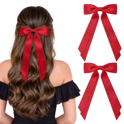 Aileam 2PCS Silky Satin Hair Bows red front view