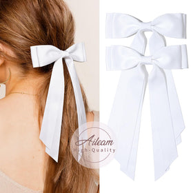 Aileam 2PCS Silky Satin Hair Bows styled in a ponytail