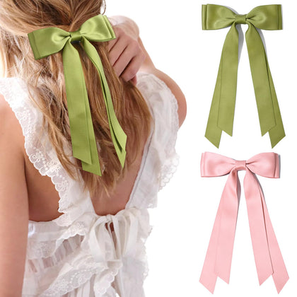 Aileam Silky Satin Hair Bow in Pink front view