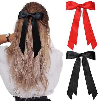 Aileam Silky Satin Hair Bows black and red front view