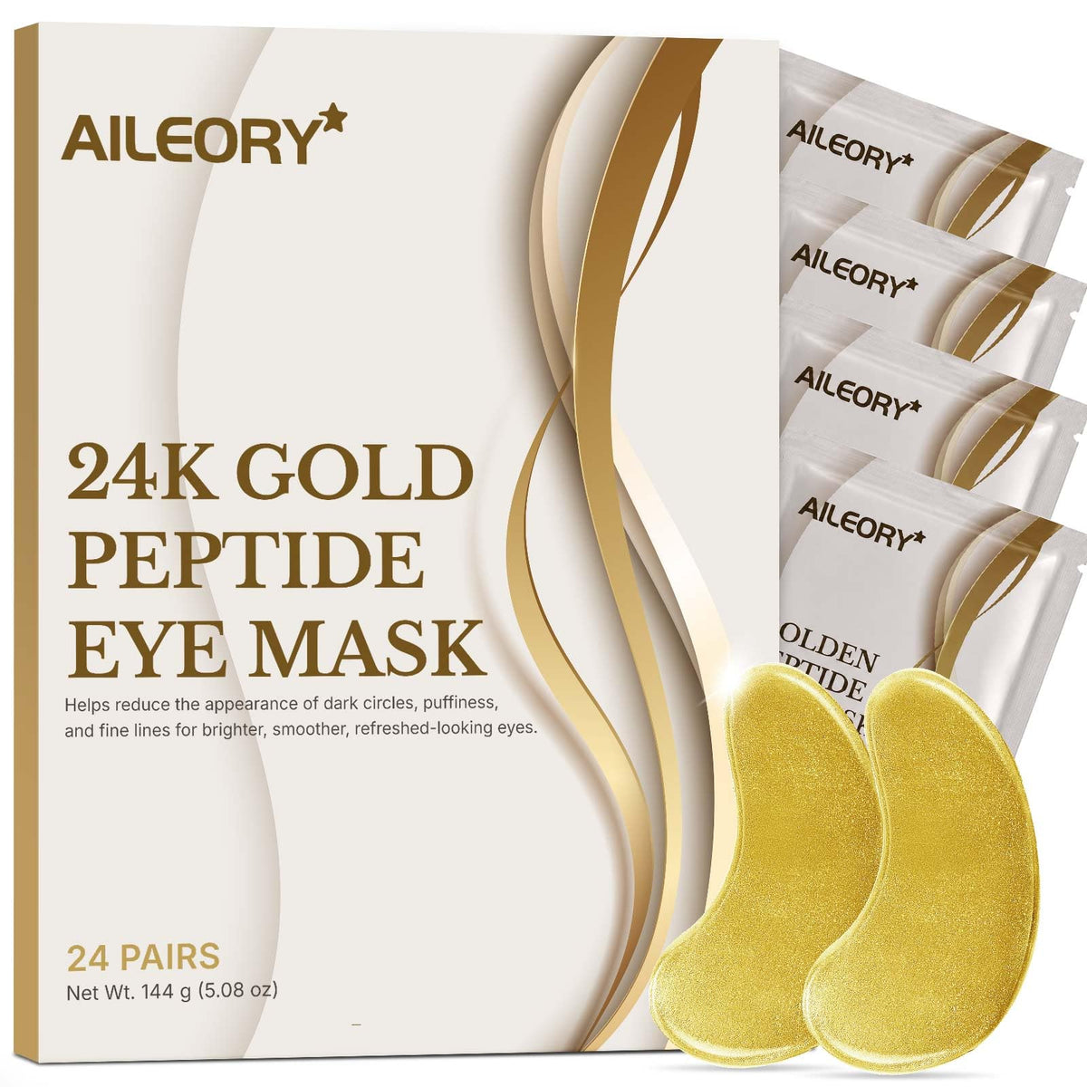 AILEORY 24K Gold Peptide Under Eye Patches front view with packaging