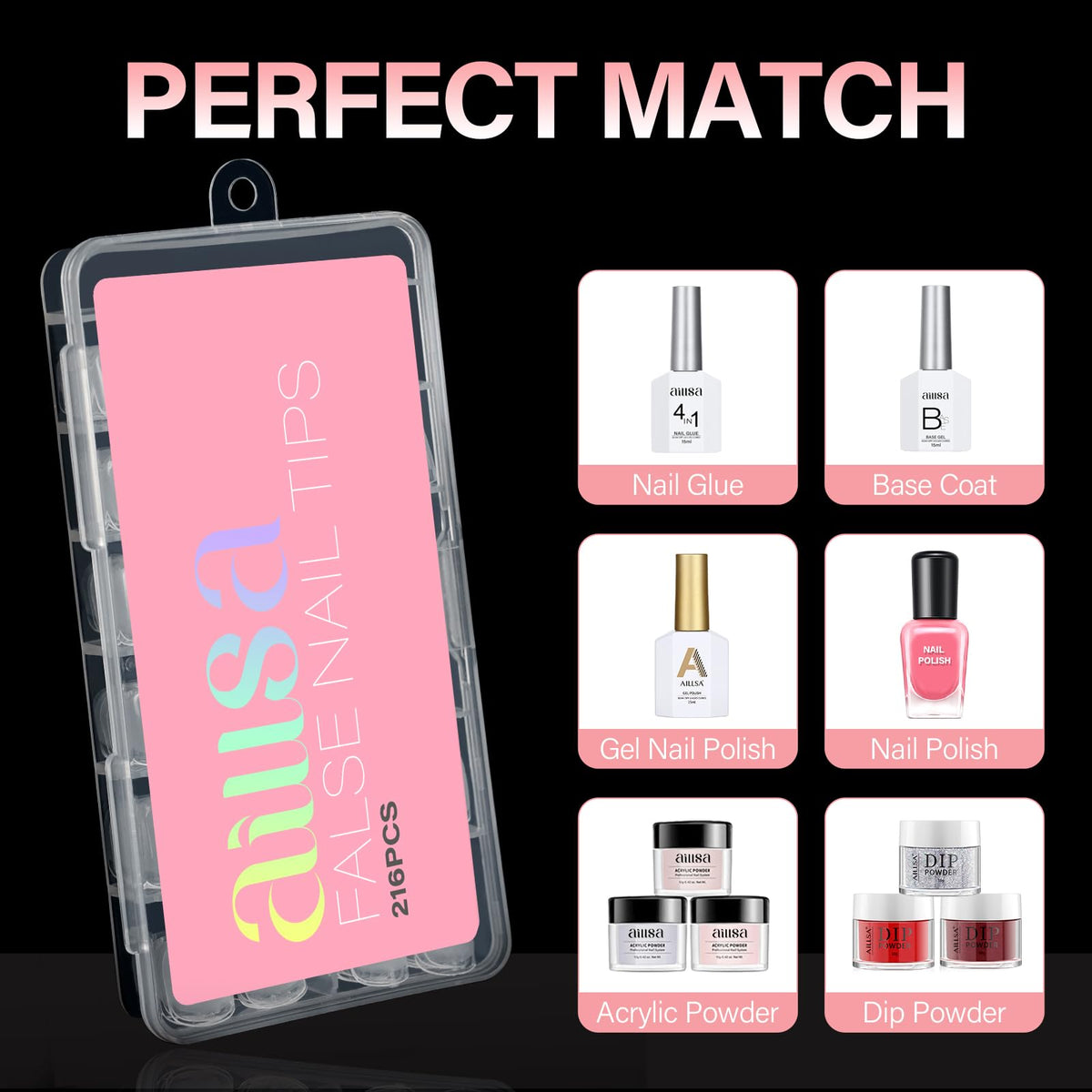 AILLSA Extra Short Square Nail Tips with accessories for nail art