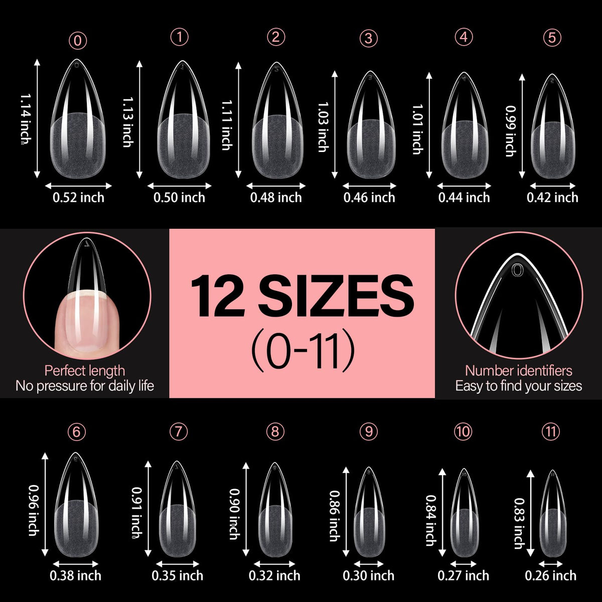 AILLSA Long Almond Nail Tips in a stylish nail art setup