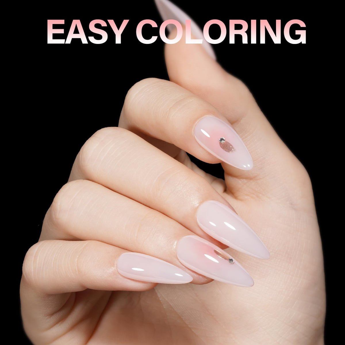 AILLSA Long Almond Nail Tips on a hand for demonstration