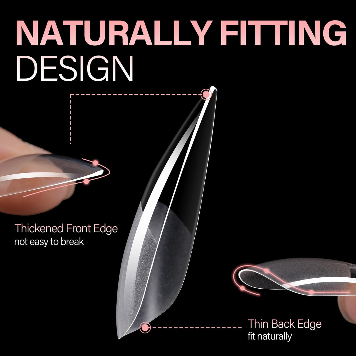 AILLSA Long Almond Nail Tips packaging with size details
