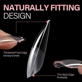 AILLSA Long Almond Nail Tips packaging with size details