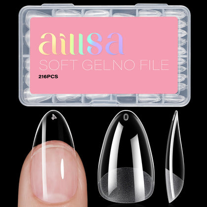 AILLSA Medium Almond Nail Tips Gel 216 pieces pack front view