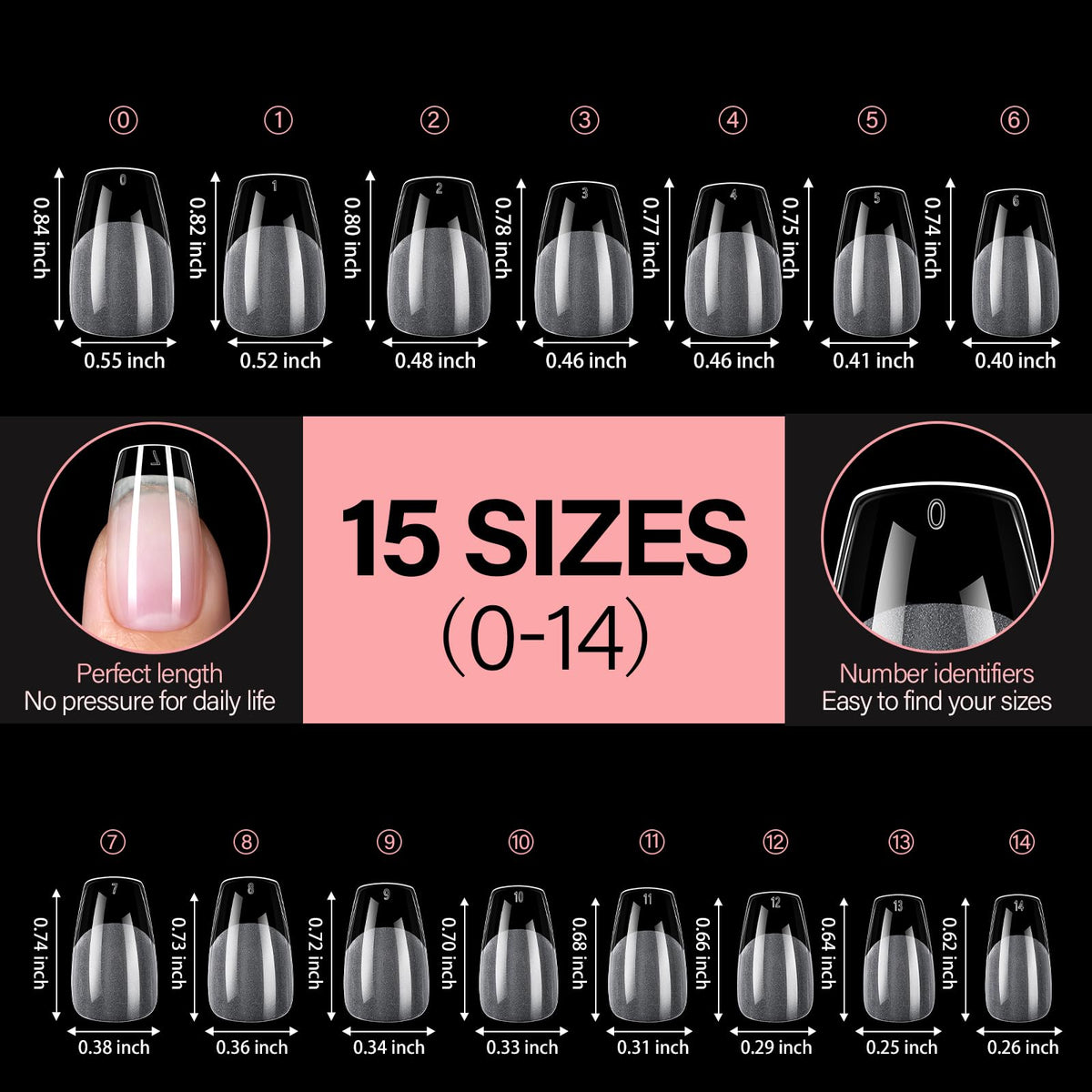 AILLSA Medium Coffin Nail Tips 240Pcs close-up of texture