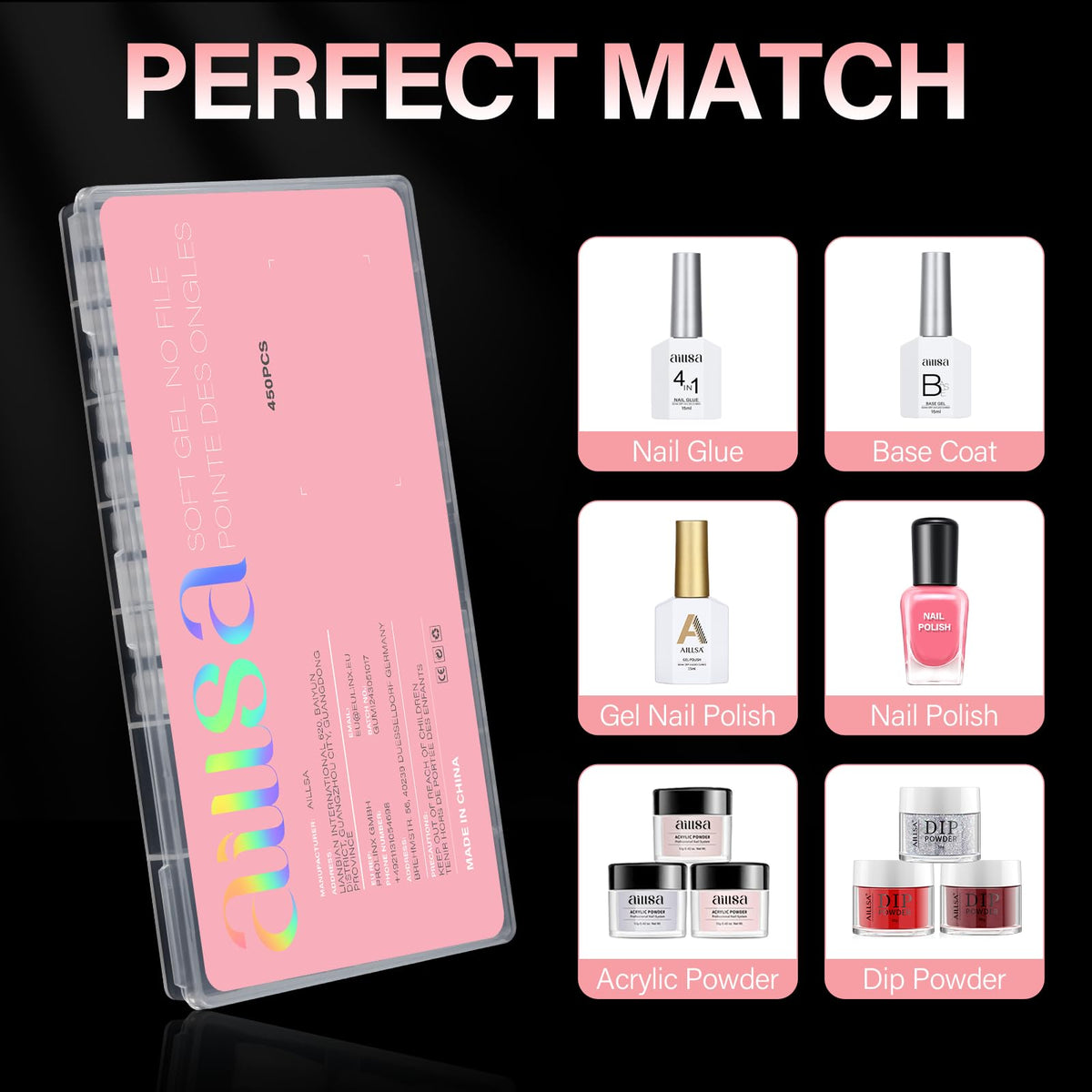 AILLSA Medium Square Nail Tips 450PCS lifestyle scene