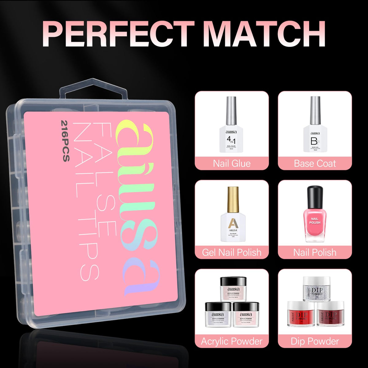 AILLSA Medium Square Nail Tips in a stylish nail art setup