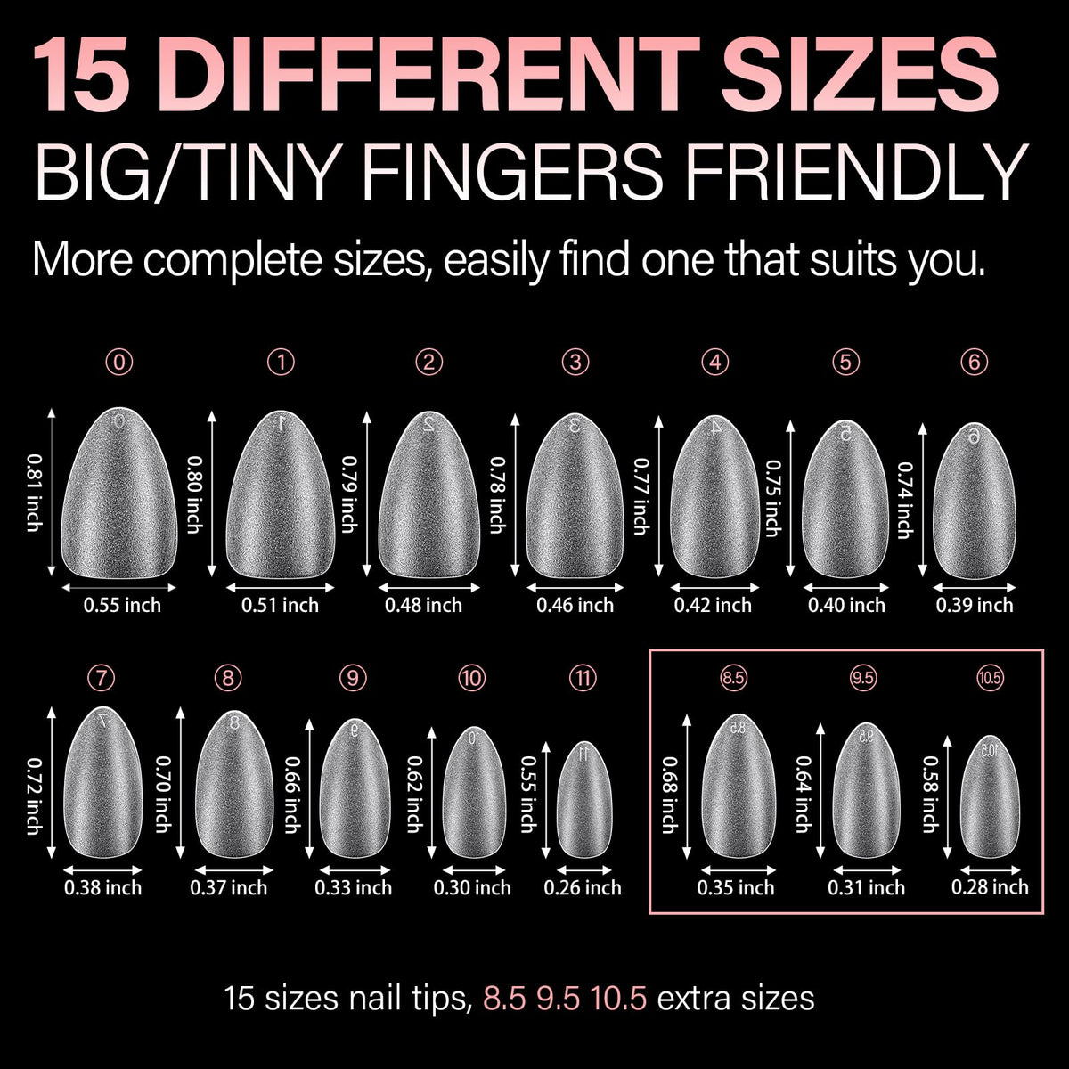 AILLSA Short Almond Nail Tips assorted sizes