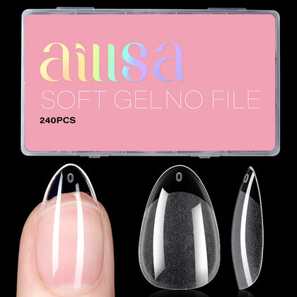 AILLSA Short Almond Nail Tips front view with packaging