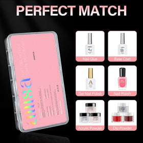 AILLSA Short Coffin Nail Tips alongside nail polish