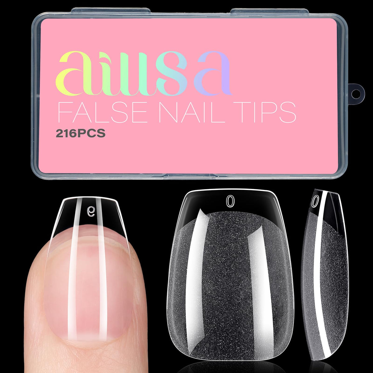 AILLSA Short Coffin Nail Tips clear gelly nails front view