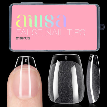 AILLSA Short Coffin Nail Tips clear gelly nails front view