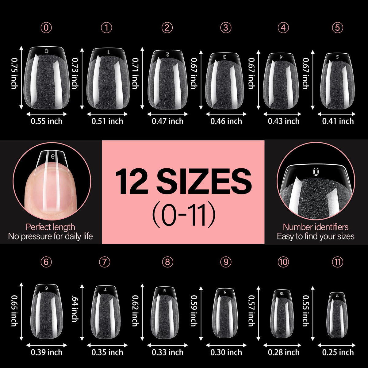 AILLSA Short Coffin Nail Tips displayed with nail polish