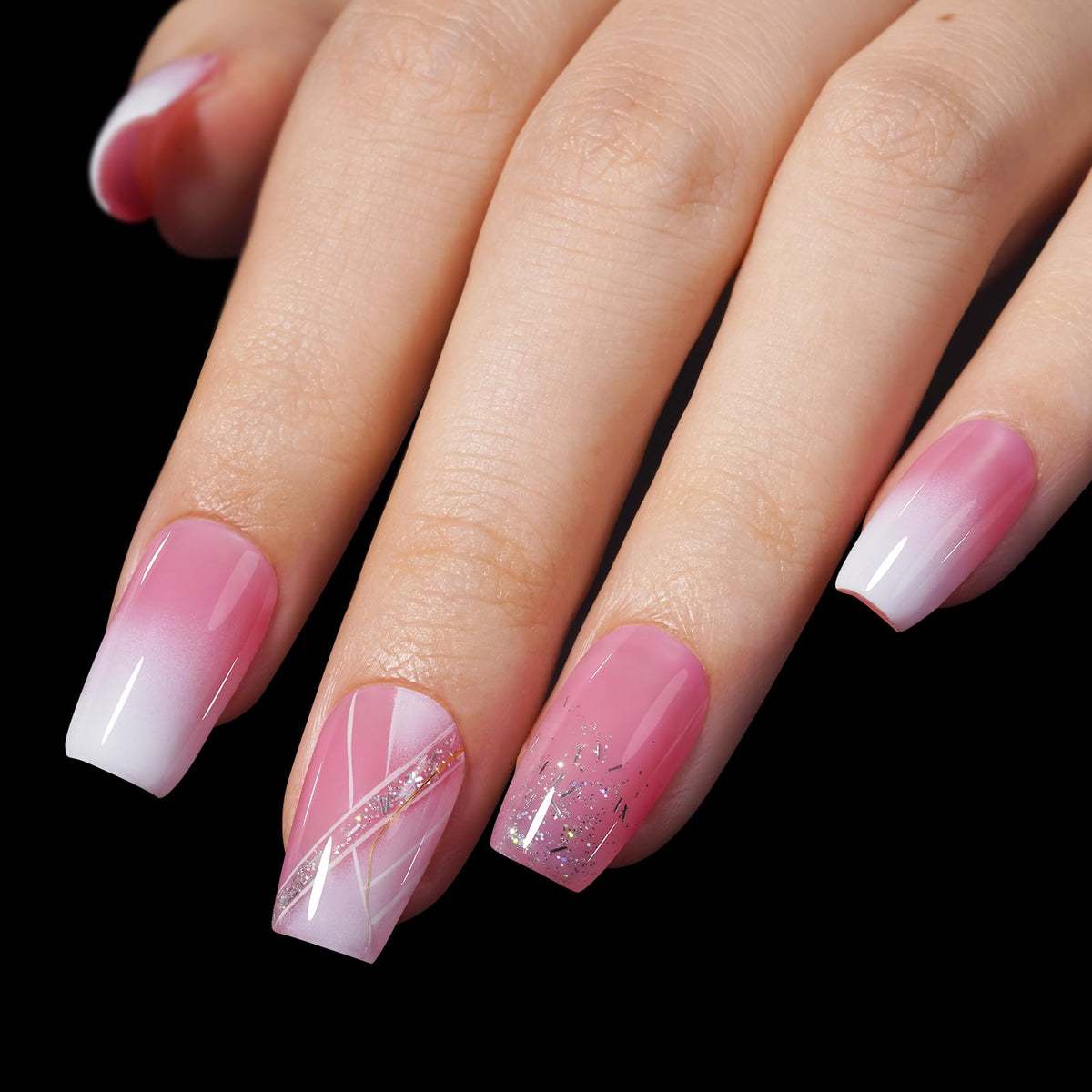 AILLSA Short Coffin Nail Tips showing natural look