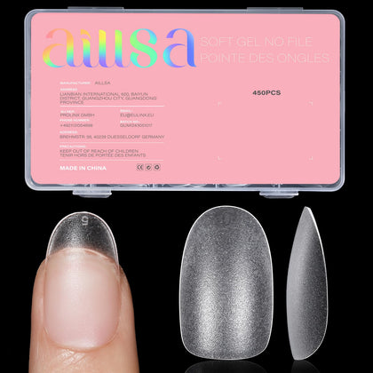 AILLSA Short Oval Nail Tips acrylic gel clear front view