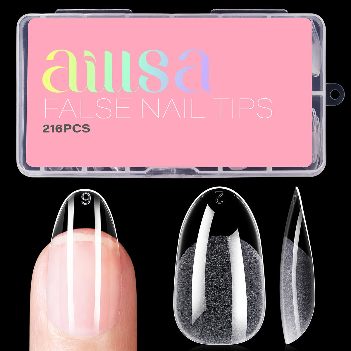 AILLSA Short Oval Nail Tips clear gelly nails front view