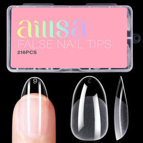 AILLSA Short Oval Nail Tips clear gelly nails front view