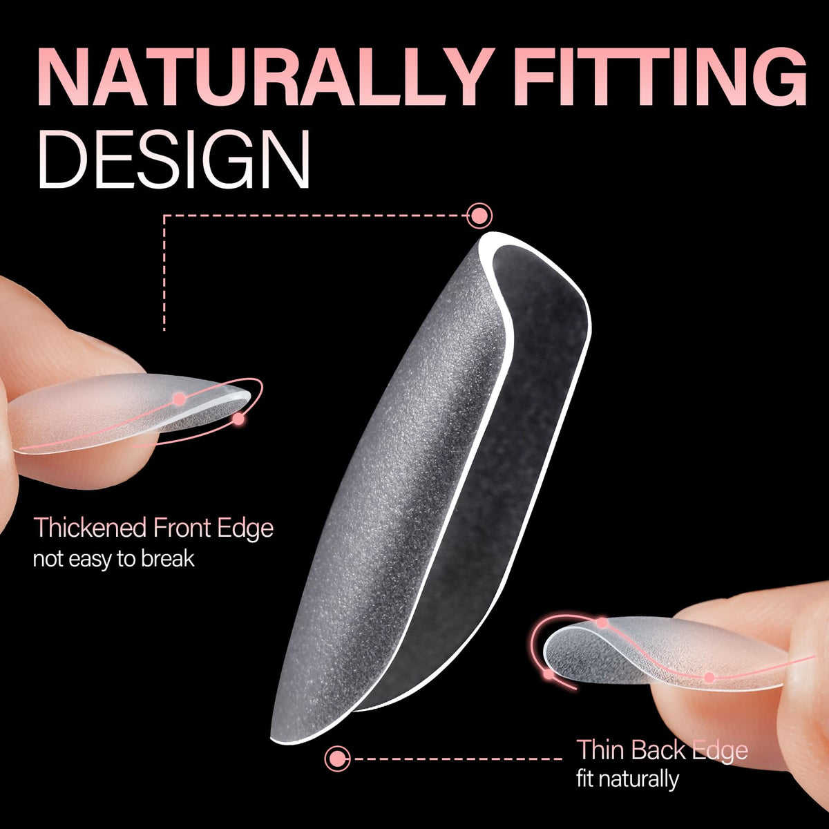 AILLSA Short Oval Nail Tips displayed in various sizes