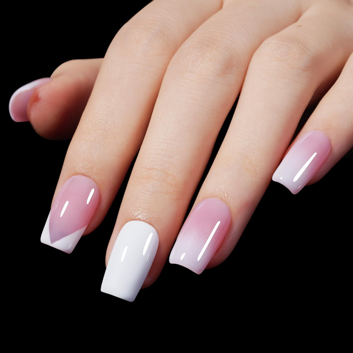 AILLSA Short Square Nail Tips 450PCS displayed with nail polish