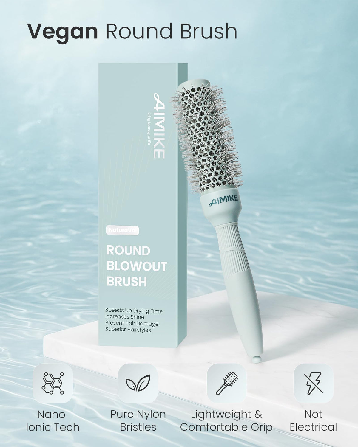 AIMIKE NaturaVol Round Brush 1.3 inch with ergonomic handle