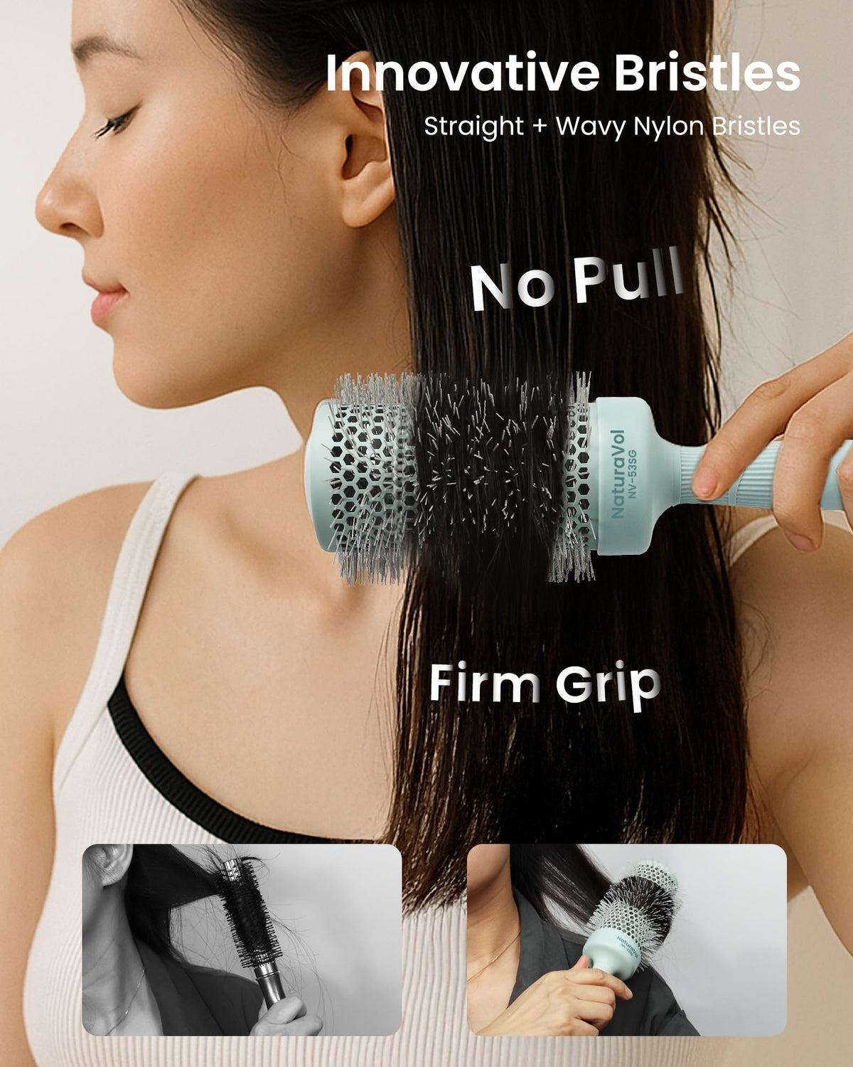 AIMIKE NaturaVol Round Brush with sectioning pin and hair clips