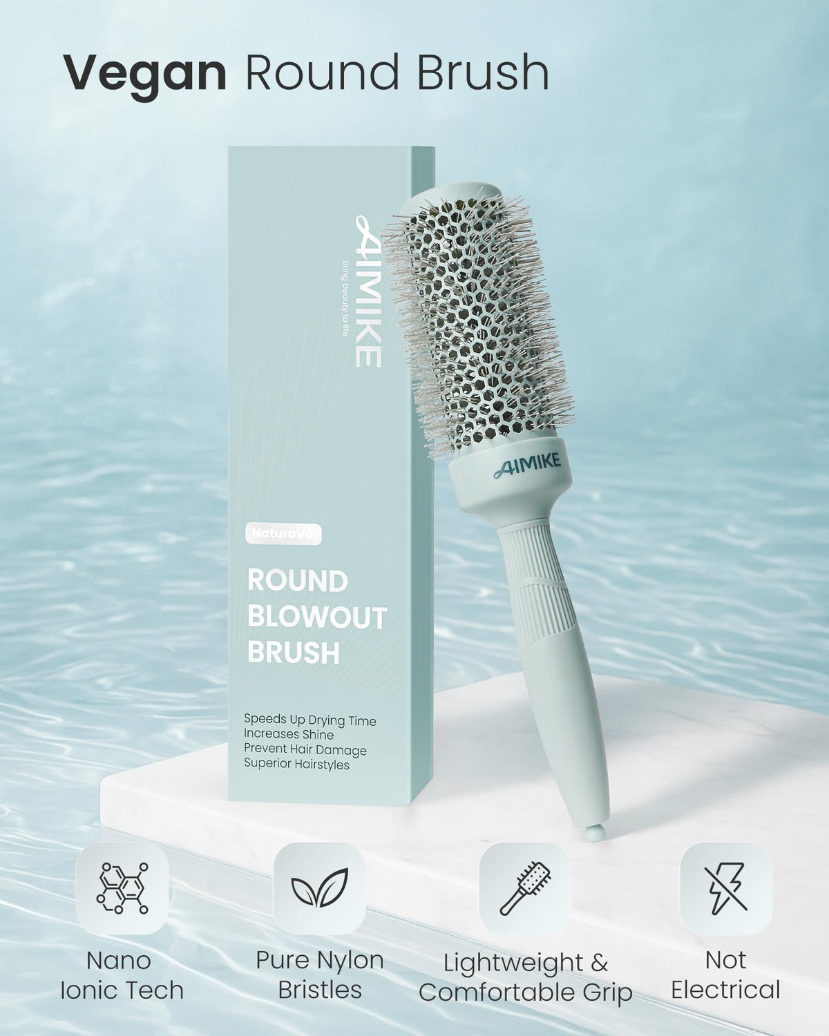 AIMIKE NaturaVol Round Hair Brush 1.7 Inch in lifestyle scene