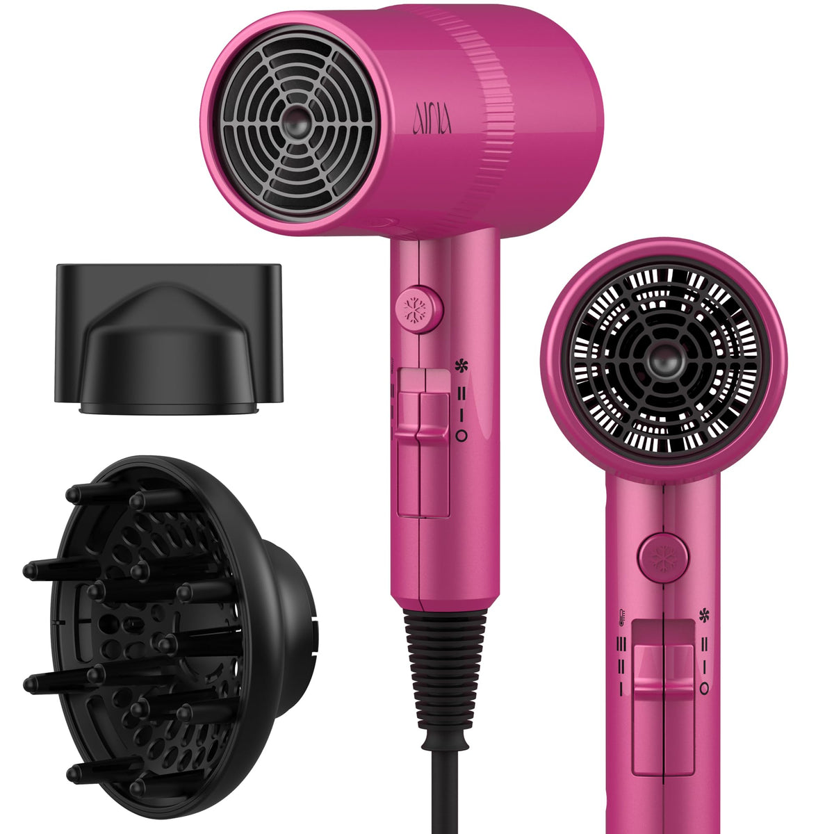 Aina Diffuser Hair Dryer in neon pink front view