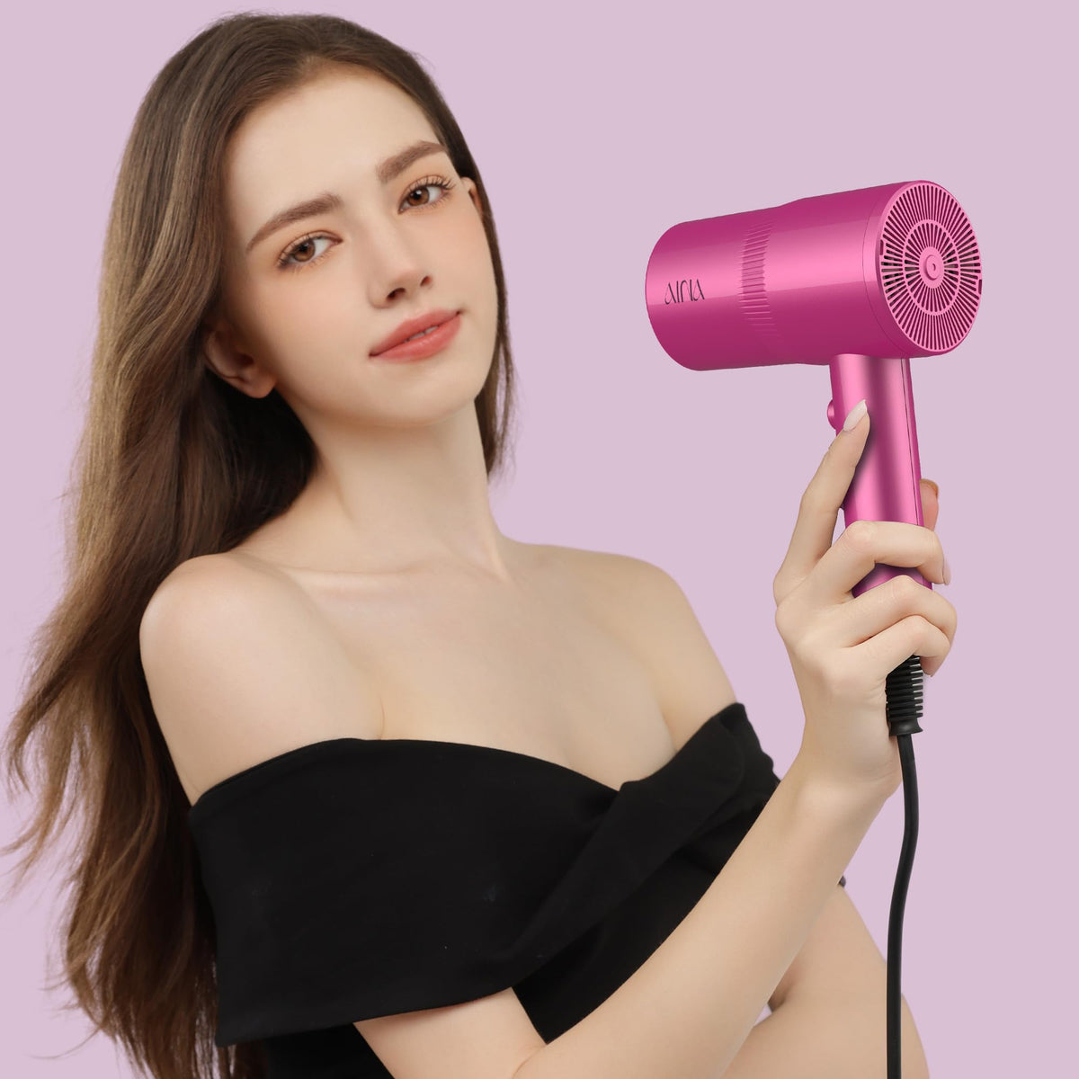 Aina Diffuser Hair Dryer in use styling hair
