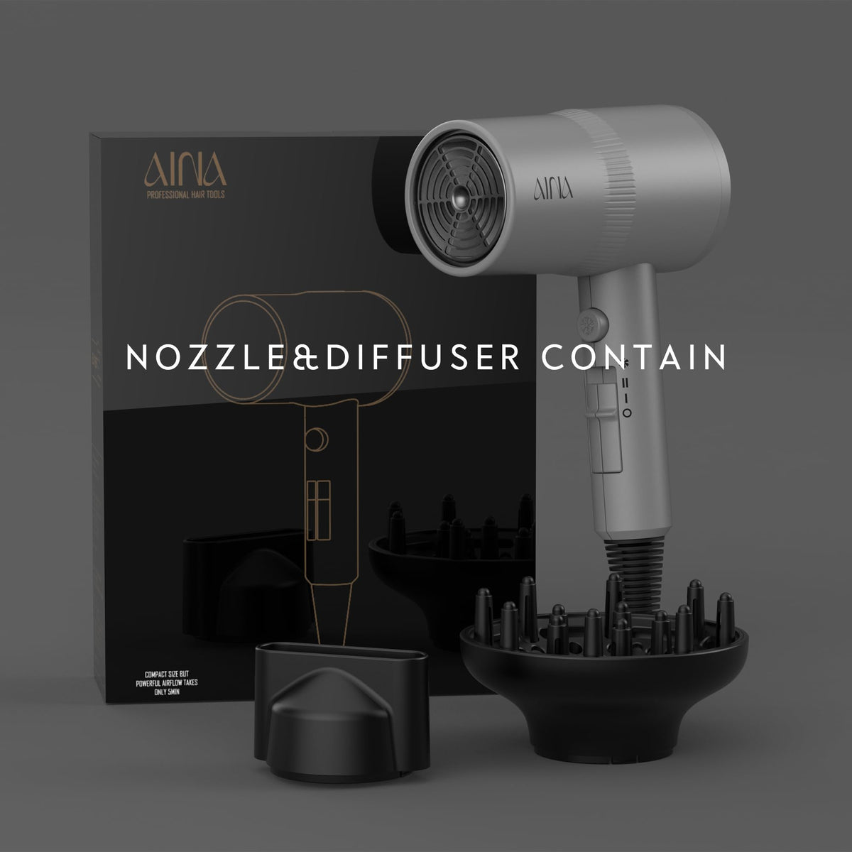 Aina Diffuser Hair Dryer with volumizing diffuser attachment