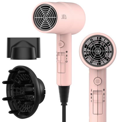 Aina Hair Dryer Babe Pink front view with concentrator attachment