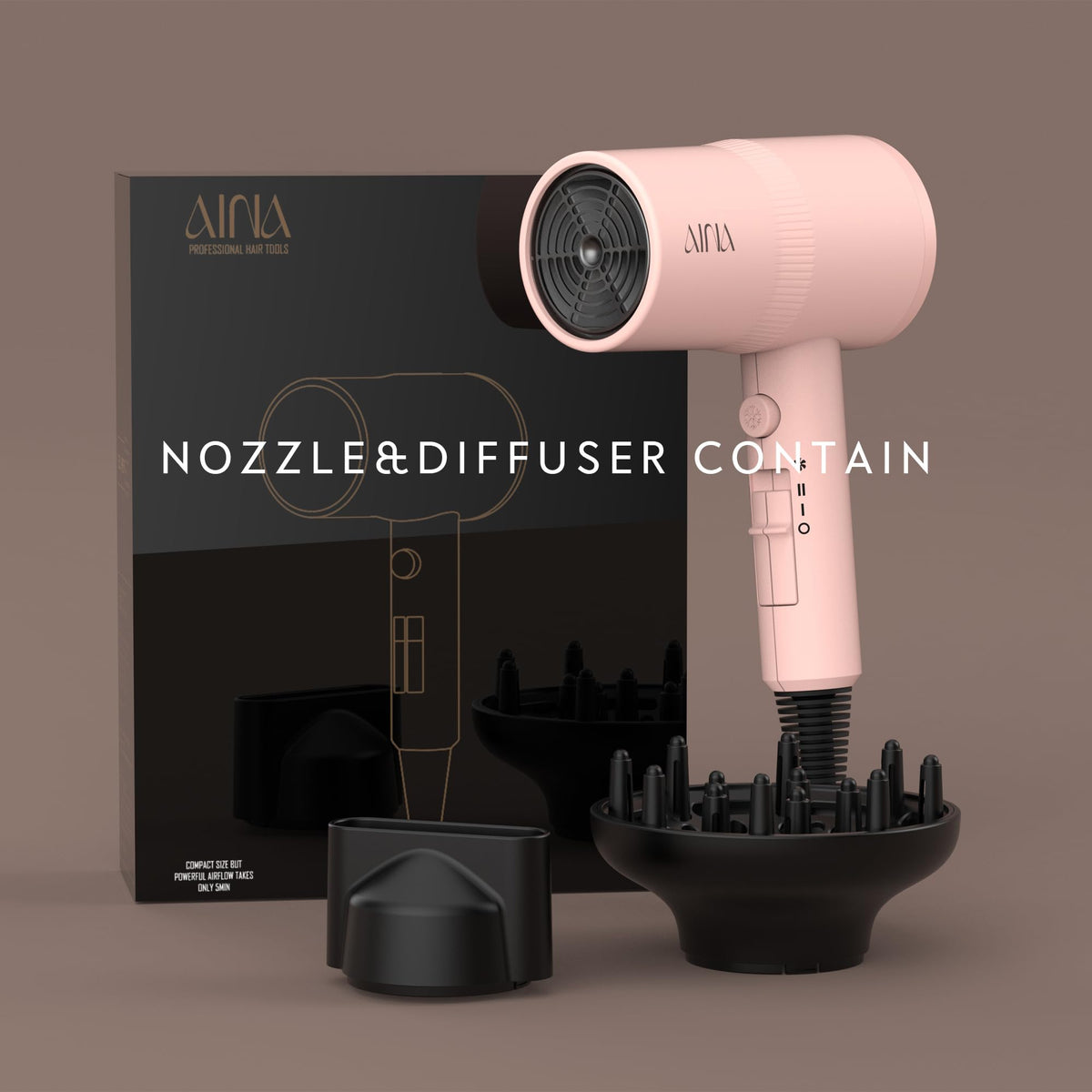 Aina Hair Dryer Babe Pink in use styling hair