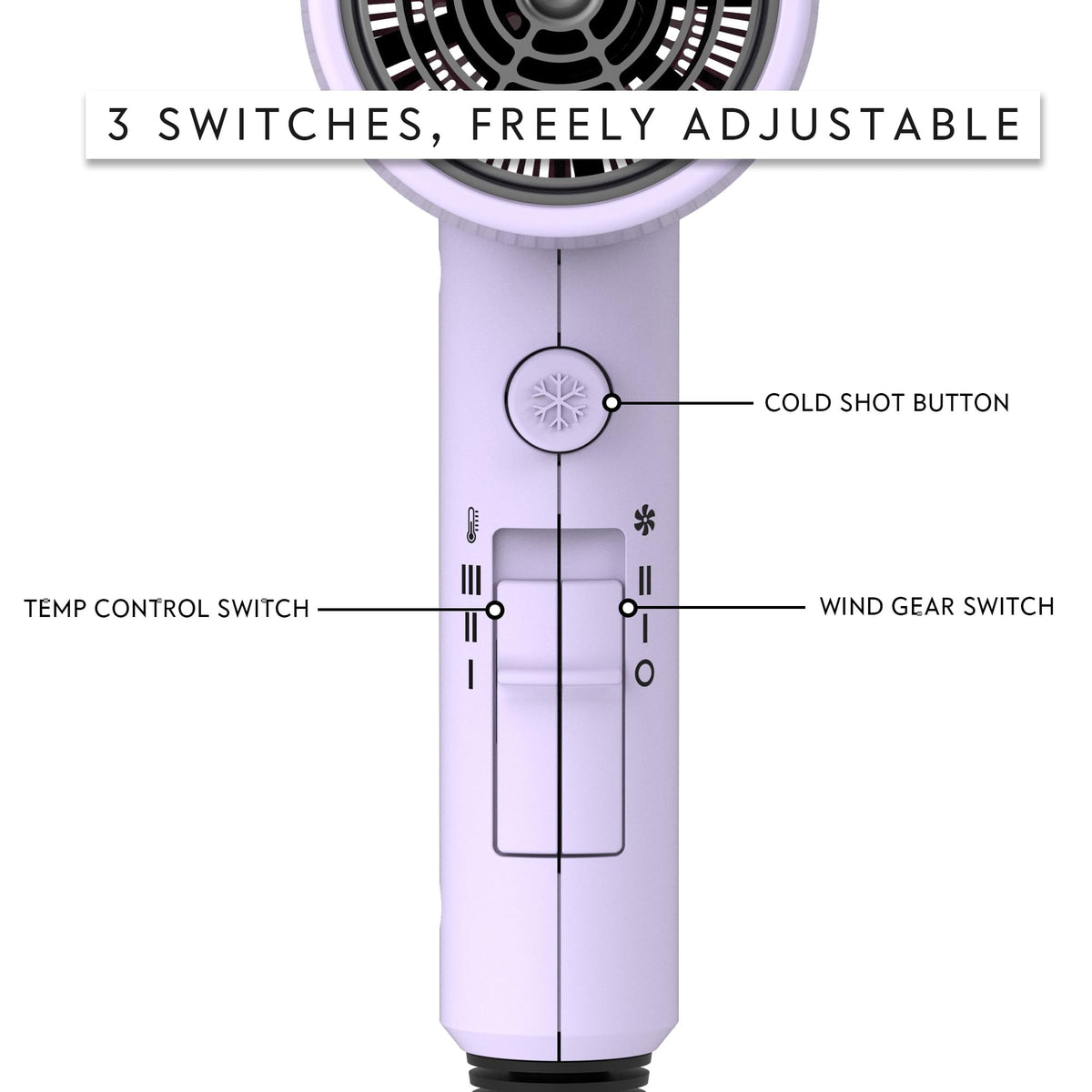 Aina Hair Dryer purple model side view showing controls
