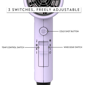 Aina Hair Dryer purple model side view showing controls