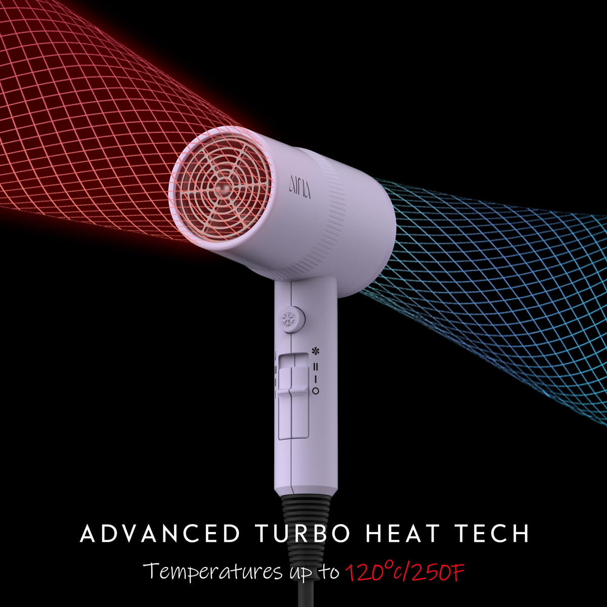 Aina Hair Dryer with comb attachment in use