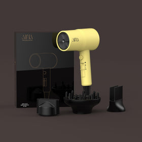 Aina Hair Dryer with diffuser in action styling hair