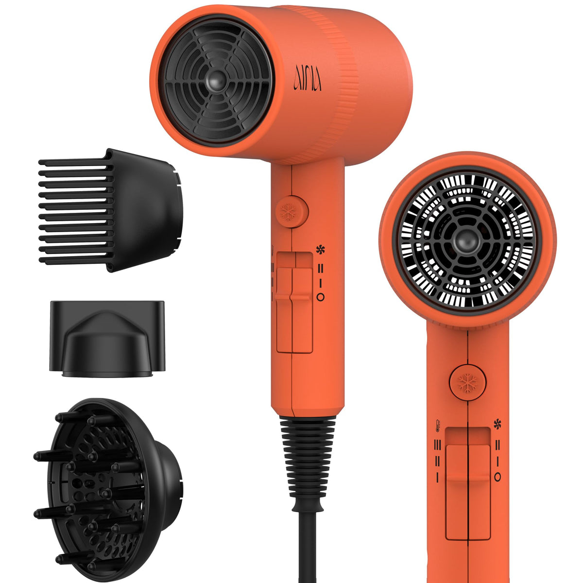 Aina Hair Dryer with Diffuser in orange front view
