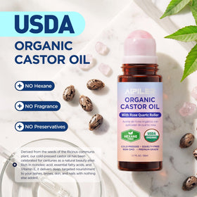 AIPILER Castor Oil Rose Quartz Rollerball bottle with packaging