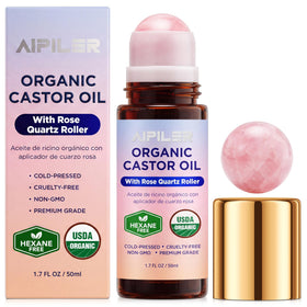 AIPILER Castor Oil Rose Quartz Rollerball front view with rose gold design