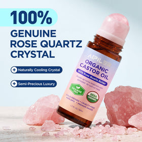 AIPILER Castor Oil Rose Quartz Rollerball with rose quartz roller ball close-up