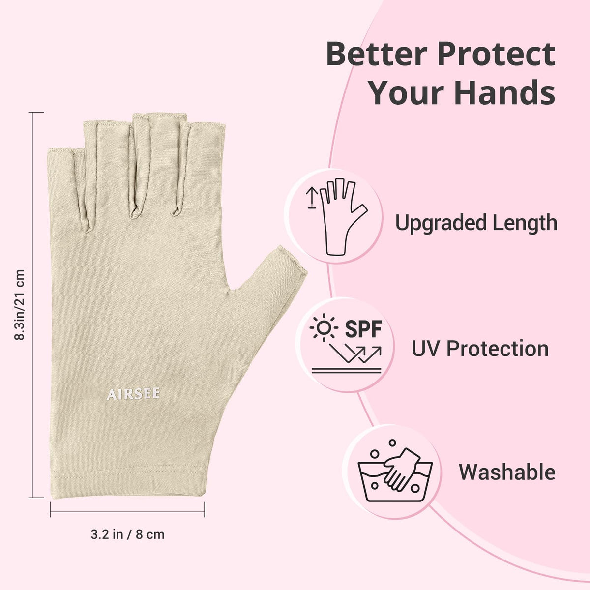 AIRSEE UV gloves displayed with nail art tools