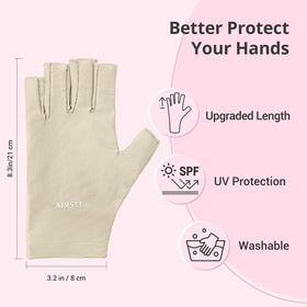 AIRSEE UV gloves displayed with nail art tools