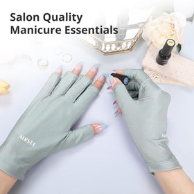 AIRSEE UV Gloves for nail art on a manicure table