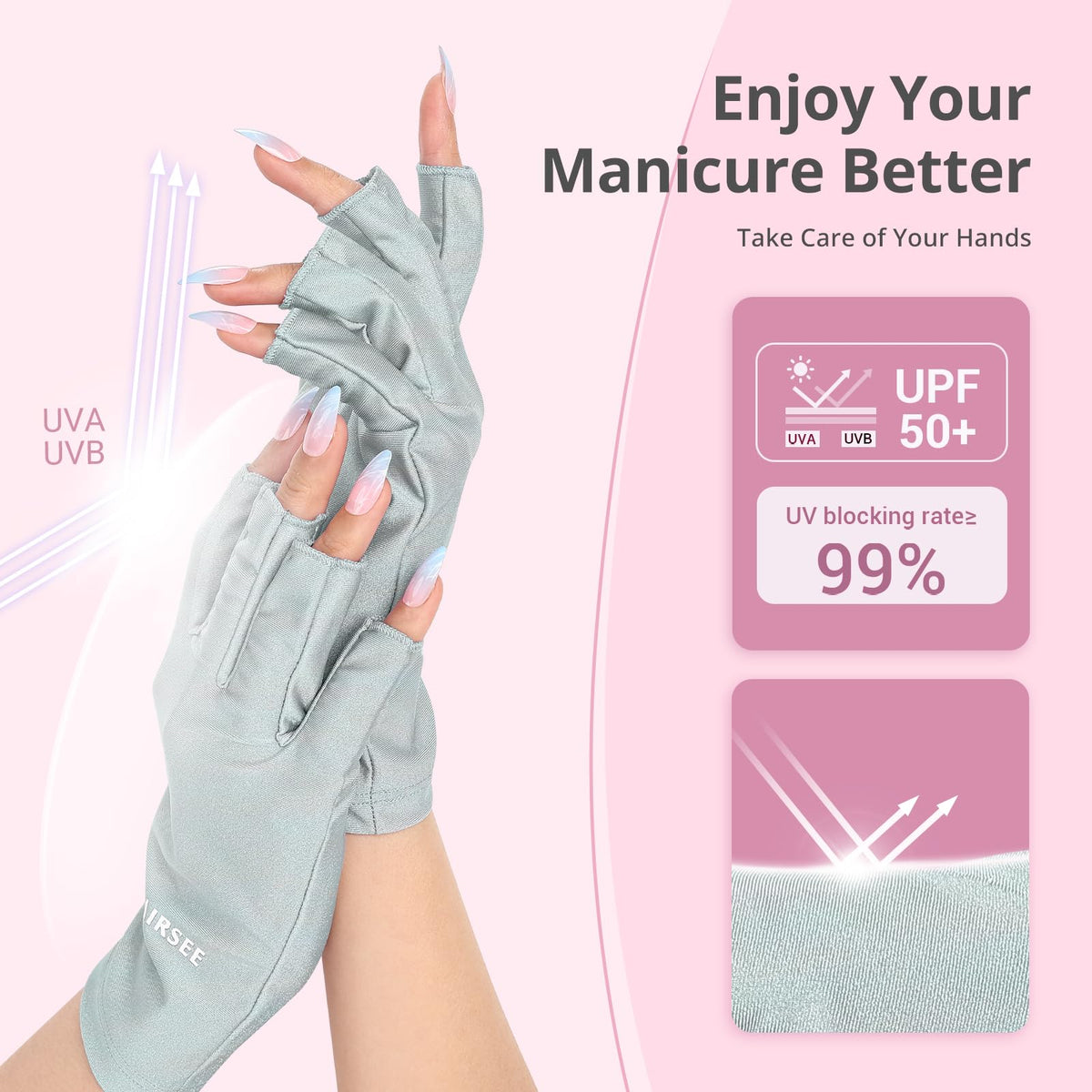 AIRSEE UV Gloves for Nail Lamp showing extended finger section