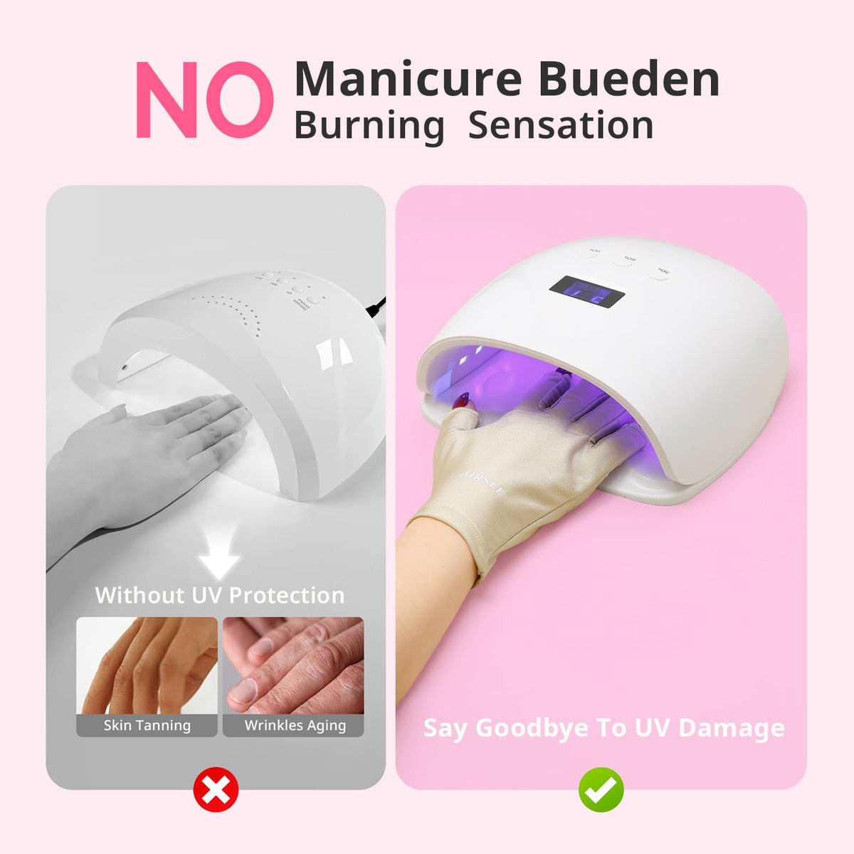 AIRSEE UV gloves packaging and care instructions