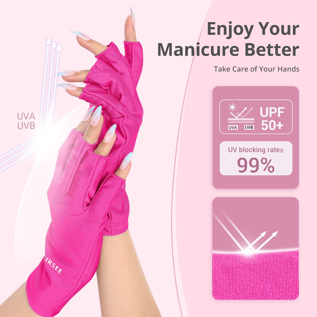 AIRSEE UV Gloves showing fingerless design for manicures